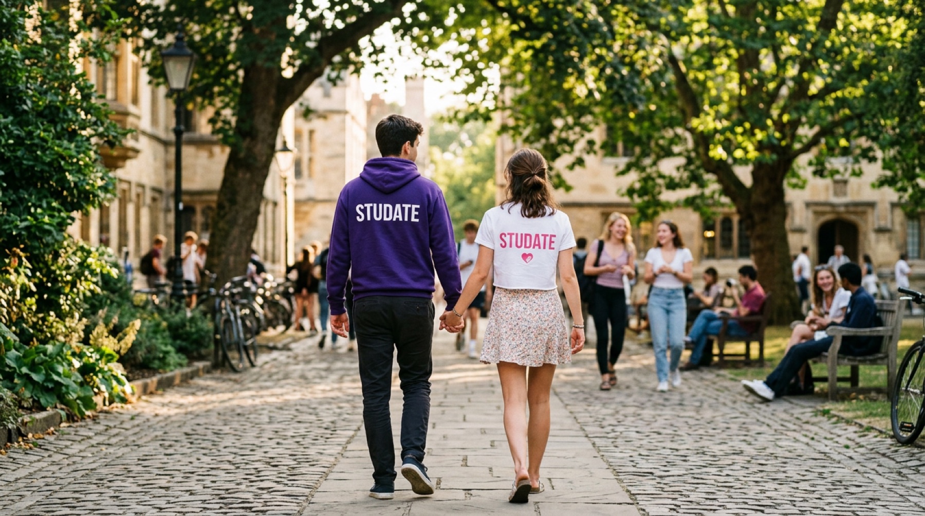 Two Studate students walking through campus